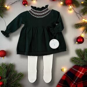 Edgehill Collection Sweater Knit Holiday Ruffle Dress Tights Baby Girl Sz NB